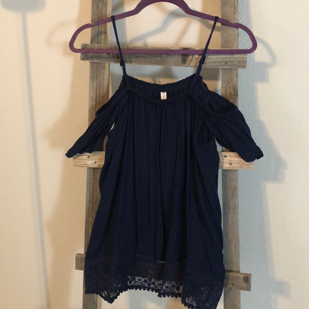 Navy off shoulder with small straps